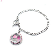 Trendy Edelstahl magnetische Silber rosa Kristall Toggle Verschluss schwimmende Foto Medaillon Armband Schmuck